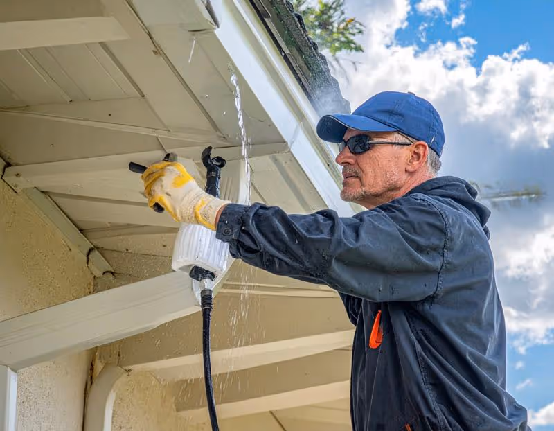 Pressure washing gutters at an Orlando FL Home