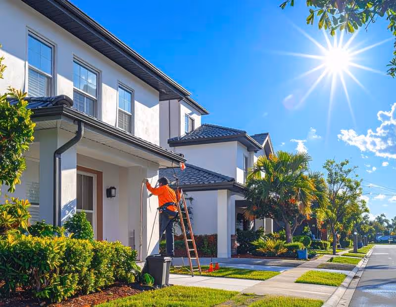 A Gutter cleaning being done on a residential home in Orlando