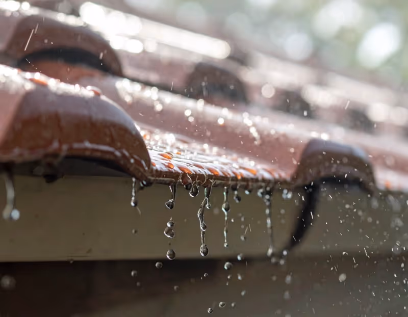 a roof in orlando with rain washing down