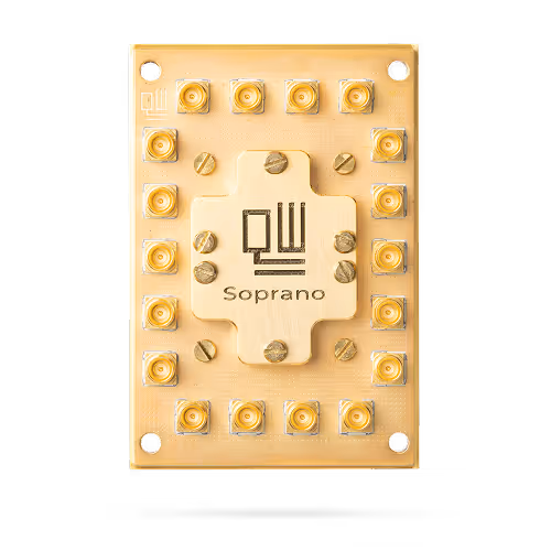 Rectangular gold-colored electronic component with 20 small connectors and the word 'Soprano' printed in the center.