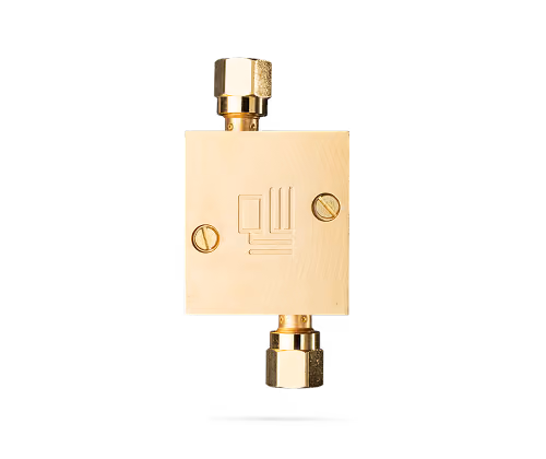 Brass rectangular valve with two hexagonal connectors on opposite ends and two screws on the front panel.