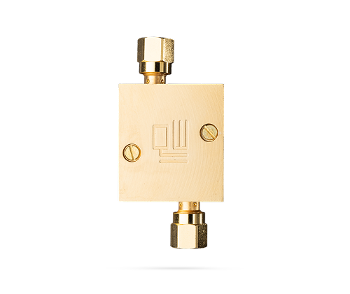 Brass rectangular valve with two hexagonal connectors on opposite ends and two screws on the front panel.