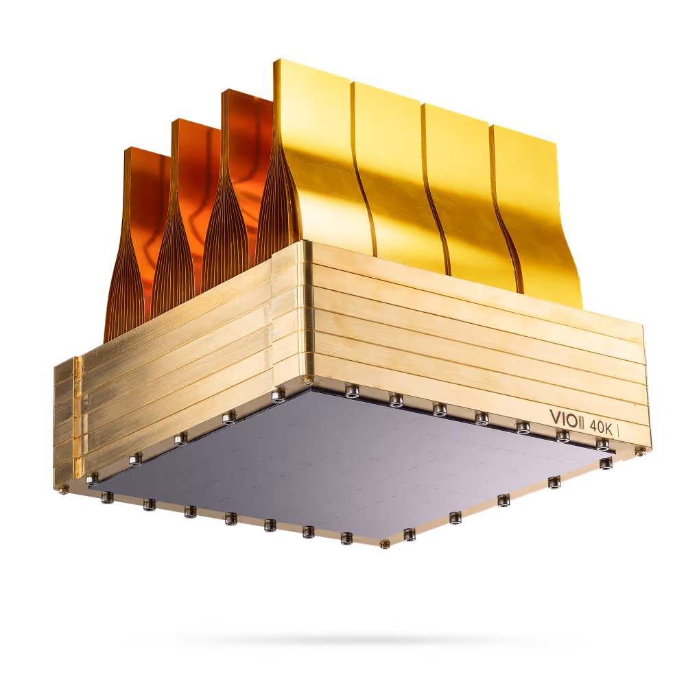 Gold and copper-colored quantum computer processor module labeled VIO 40K.