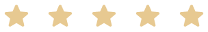 Five gold stars in a horizontal row on a transparent background.