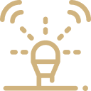 Icon of a light bulb with radiating lines symbolizing an idea or inspiration.