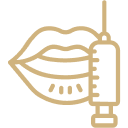 Line art icon showing lips with a syringe injecting, symbolizing lip injection or cosmetic procedure.