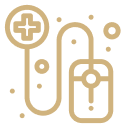 Computer mouse connected to a curvy cord ending in a location marker with a plus sign.