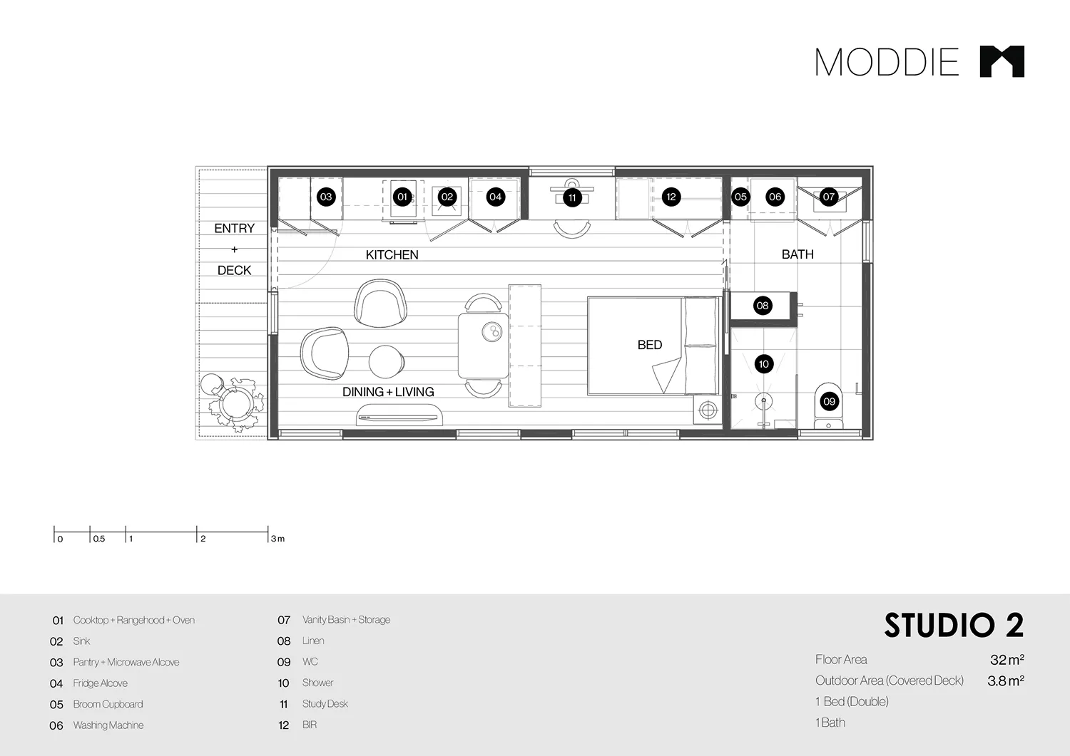 A floor plan of a studio apartment.