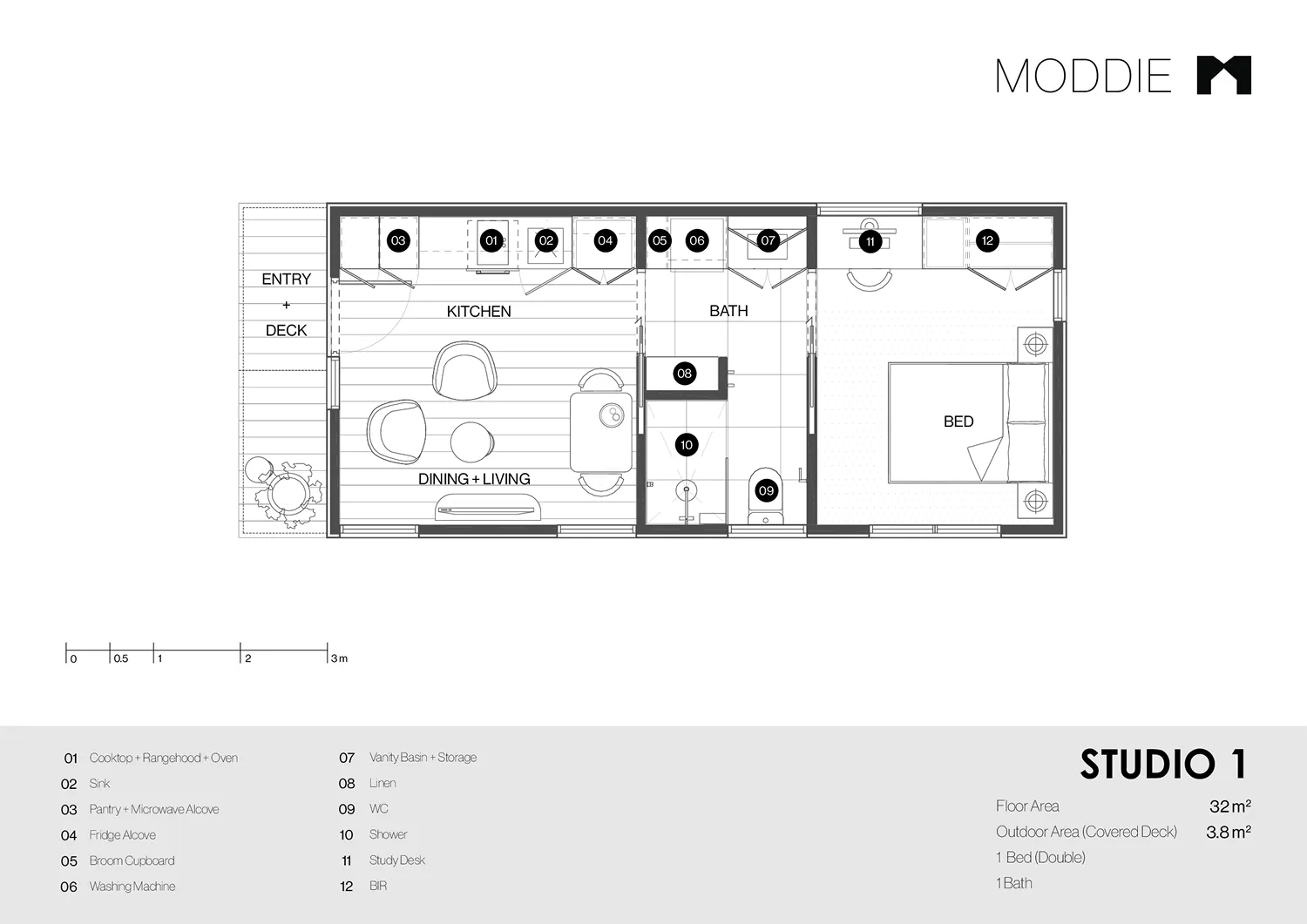 A floor plan of a studio apartment.