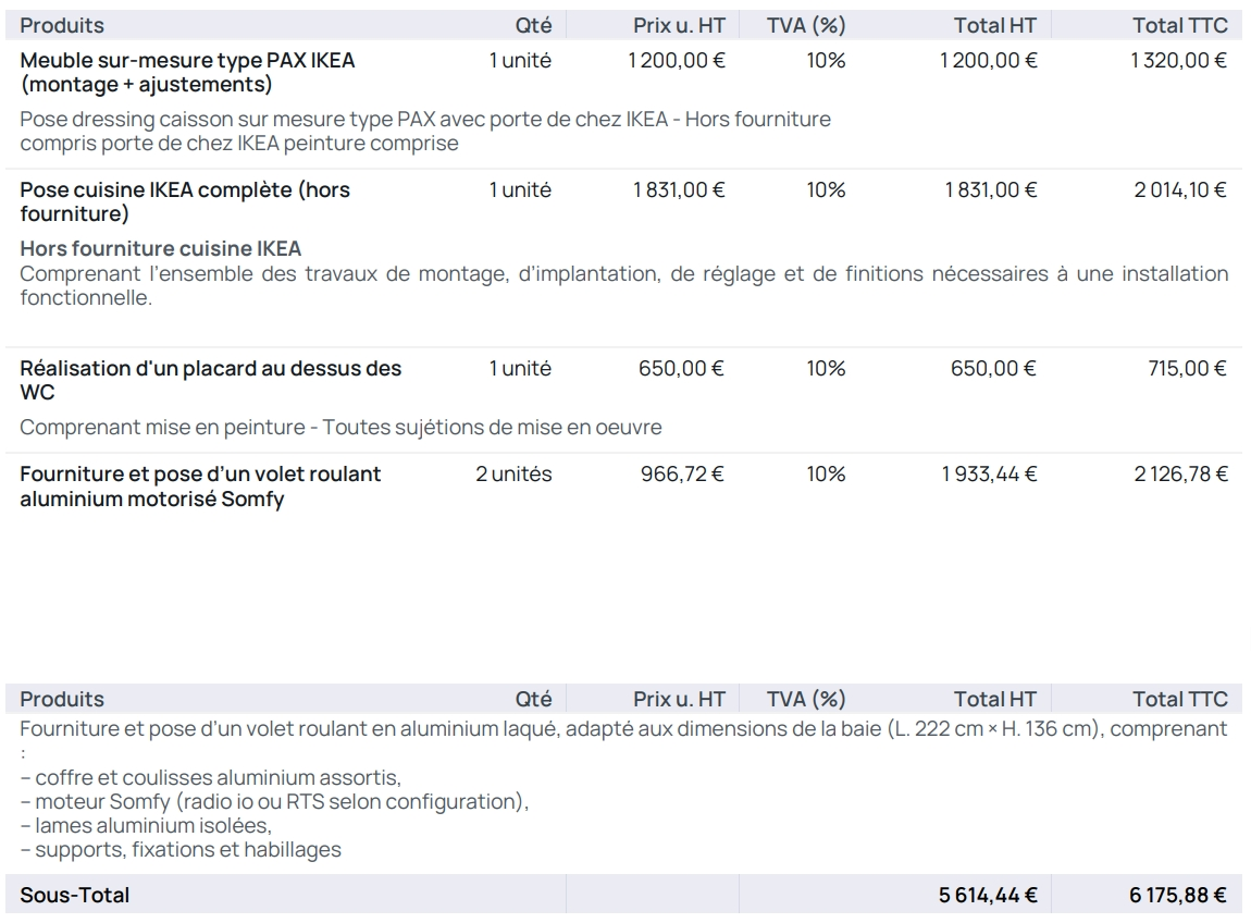 Prix pour l'agencement dans le cadre de la rénovation d'un appartement à Paris. 