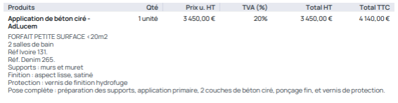 Devis pour la pose d'un béton ciré dans deux douches.