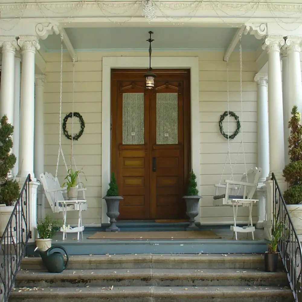 Front entry doors installed on residential home exterior by Viking Exteriors