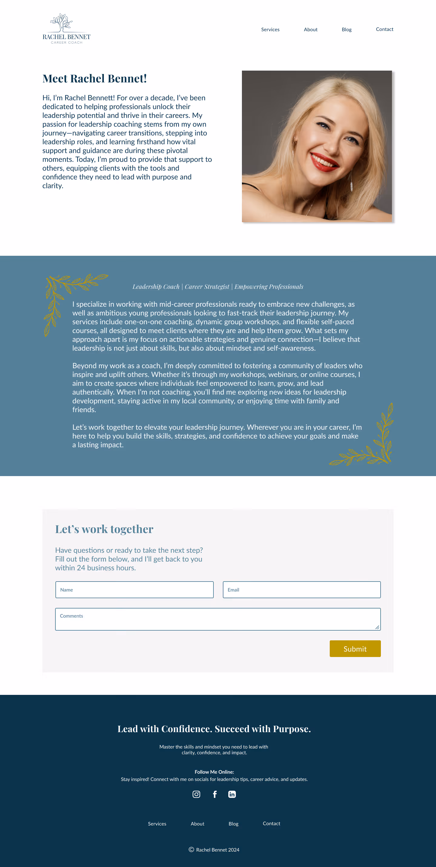 Image of the about page for my Rachel Bennet concept web design.
