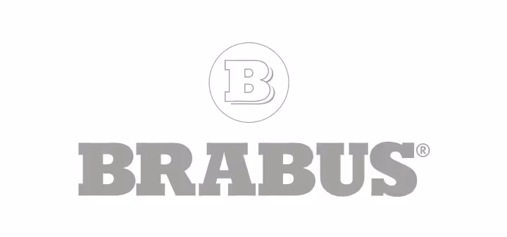 Gray BRABUS logo with a stylized letter B inside a circle above the word BRABUS in bold uppercase letters.