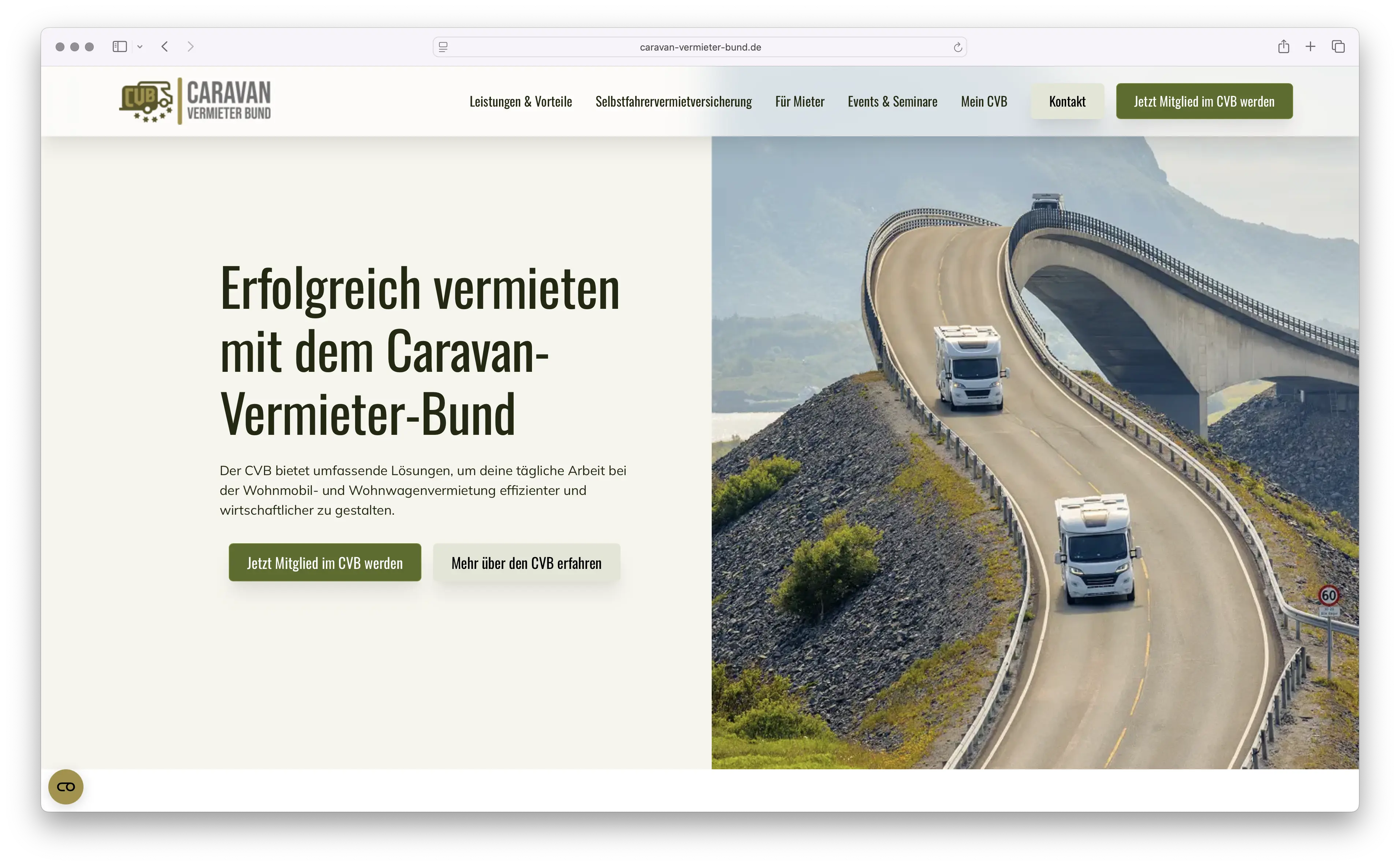 Screenshot des Headers von der Website des Caravan-Vermieter-Bunds