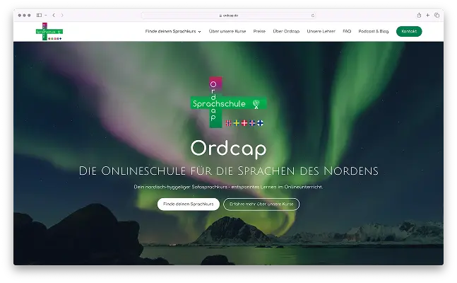 Screenshot des Headers von der Website der Ordcap Sprachschule