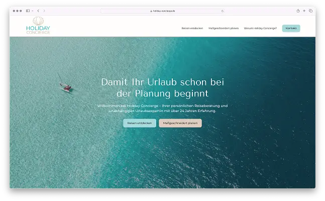 Screenshot des Headers von der Website von Holiday Concierge