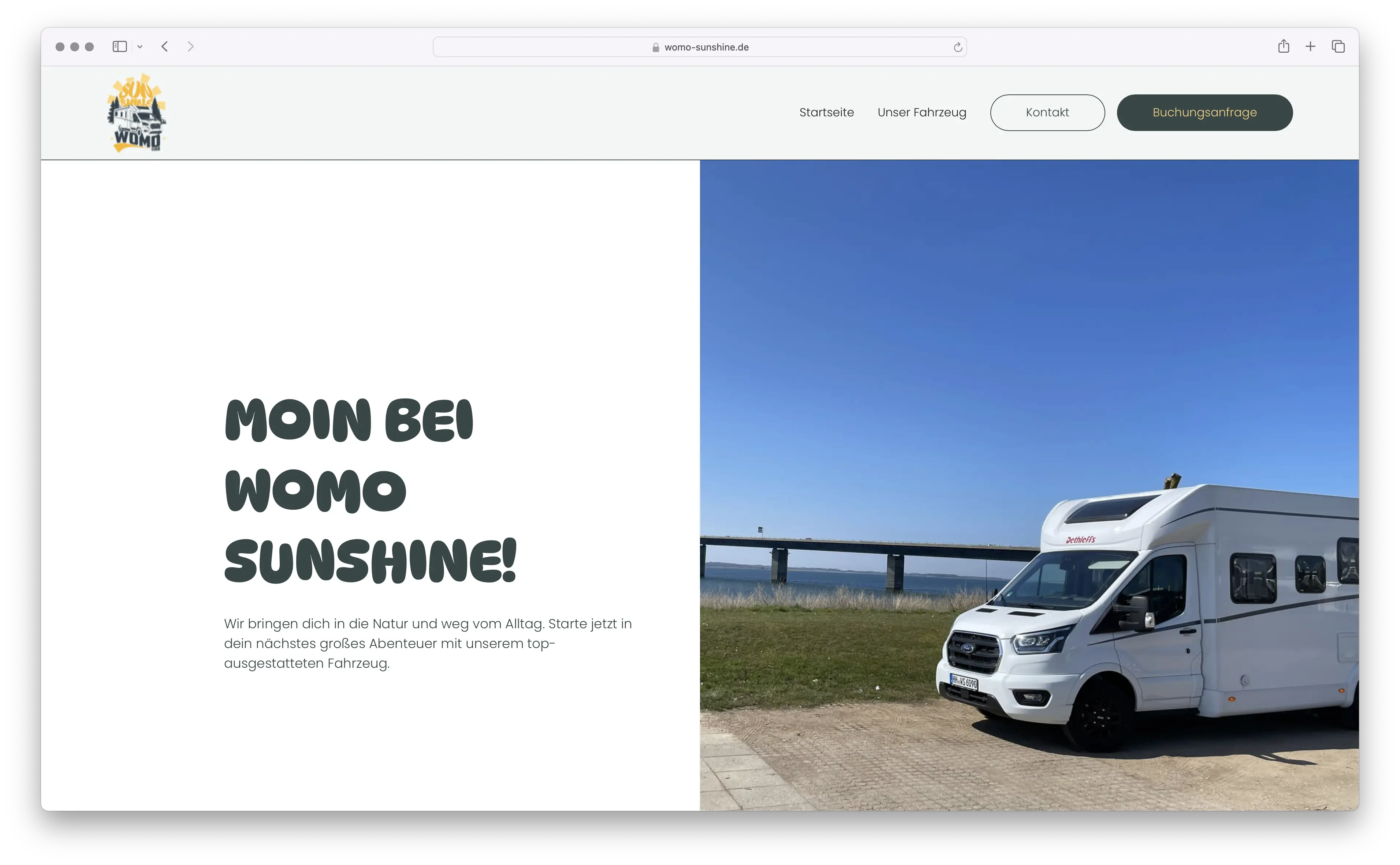 Screenshot des Headers von der Website der Wohnmobilvermietung "WoMo Sunshine"