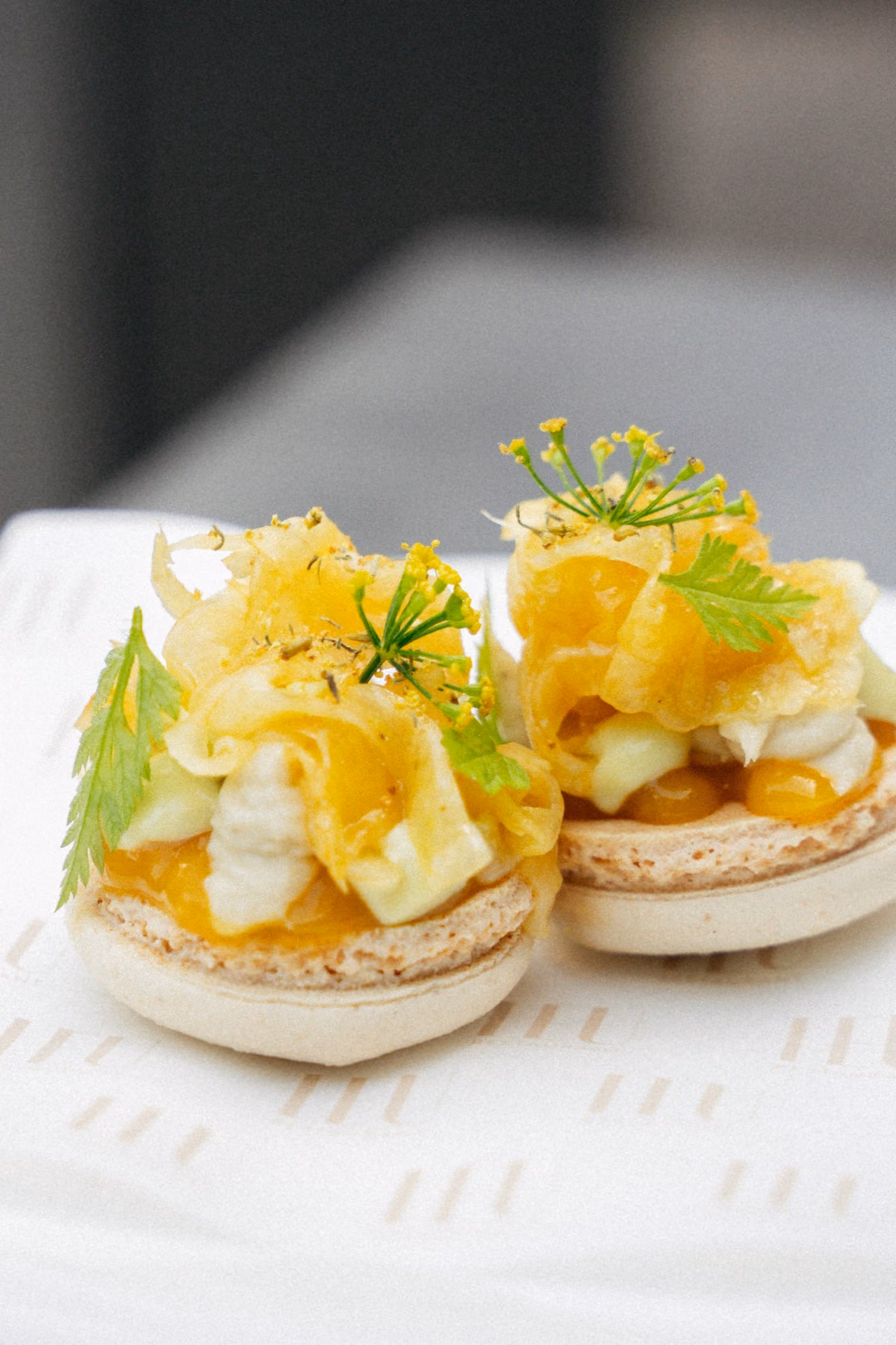 Der Apero Snack: zwei Macarons fein dekoriert 