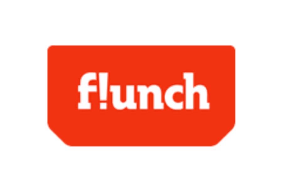 Logo de la marque Flunch en texte blanc sur fond rouge.