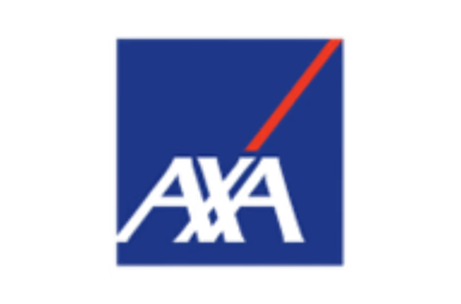 Logo AXA avec un carré bleu et une ligne rouge diagonale en haut à droite.