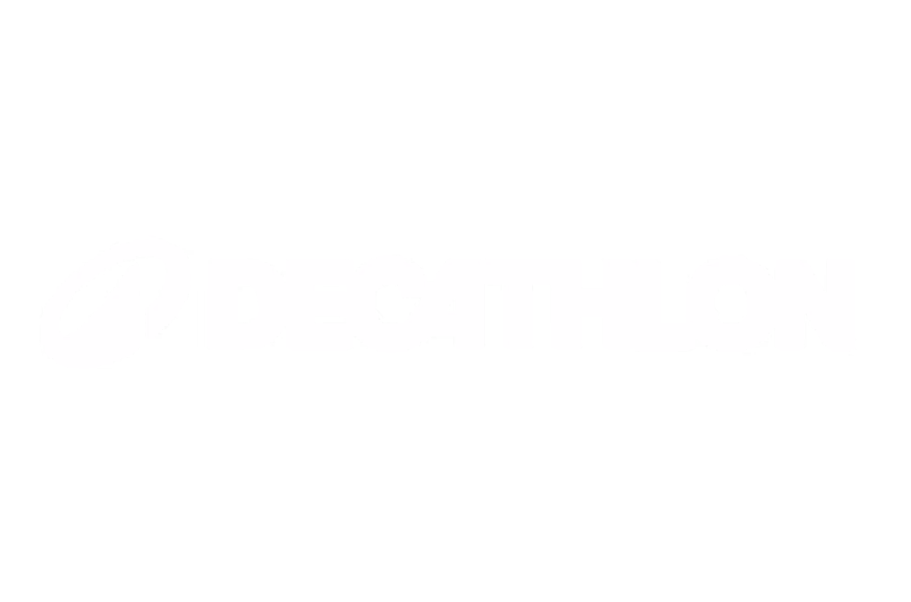 Logo de Decathlon avec symbole circulaire stylisé à gauche du texte.