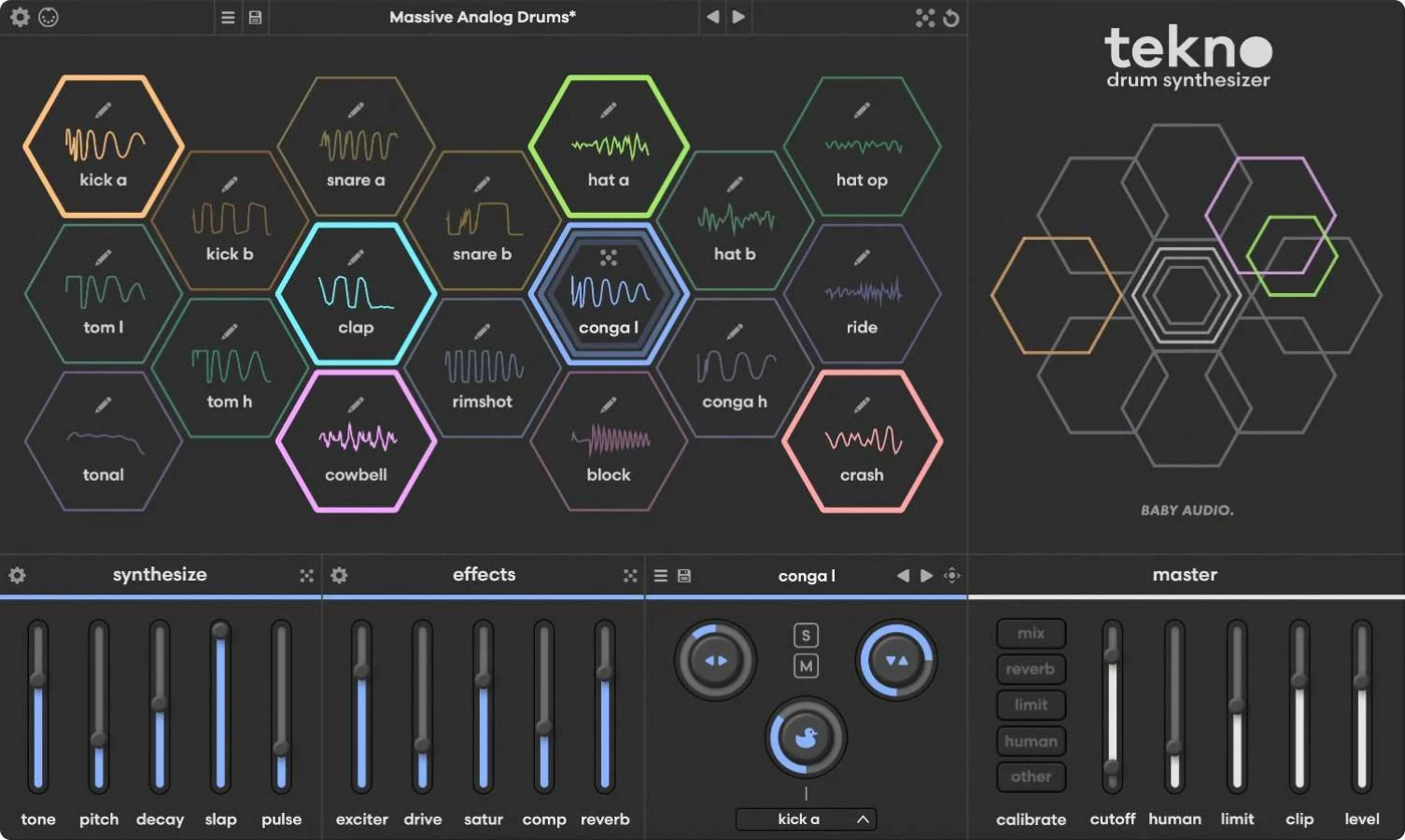 Baby Audio Tekno drum synthesizer interface