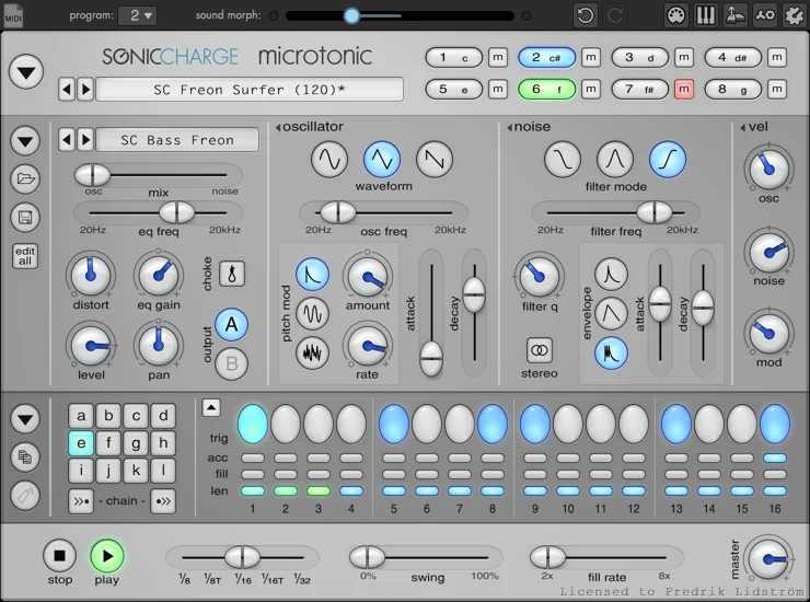 Sonic Charge Microtonic drum synthesizer interface