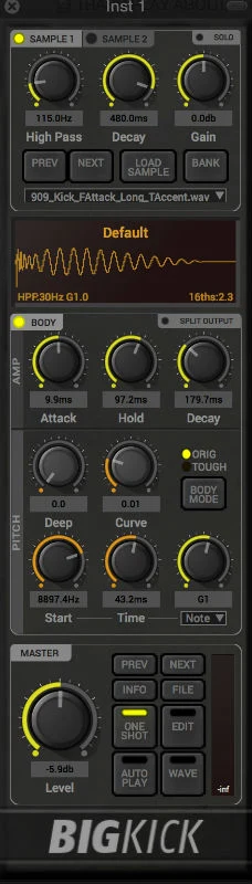 Plugin Boutique BigKick drum synthesizer interface