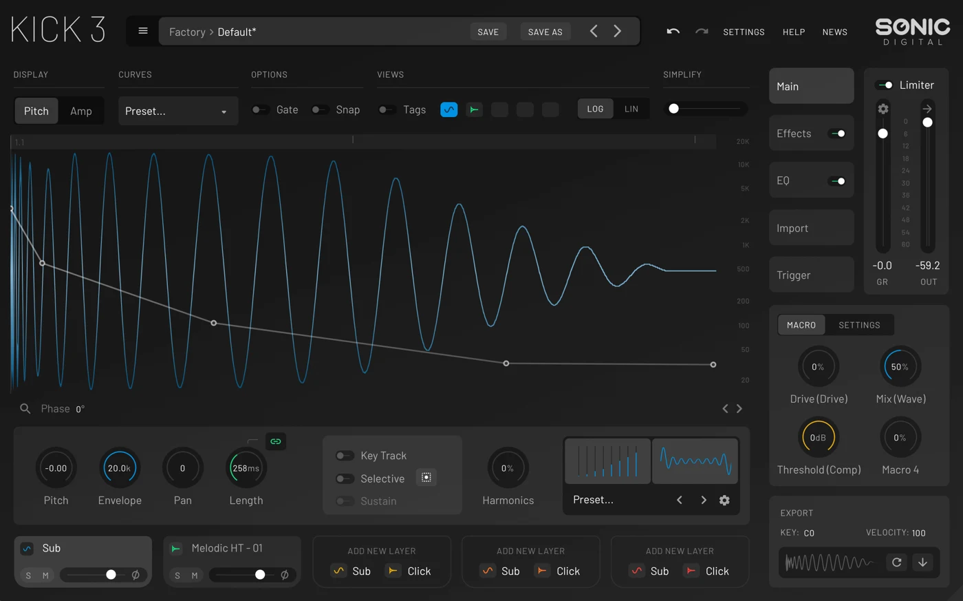 Sonic Academy KICK 3 drum synthesizer interface