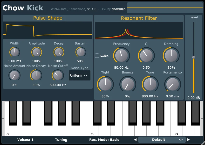 Chowdhury DSP ChowKick drum synthesizer interface