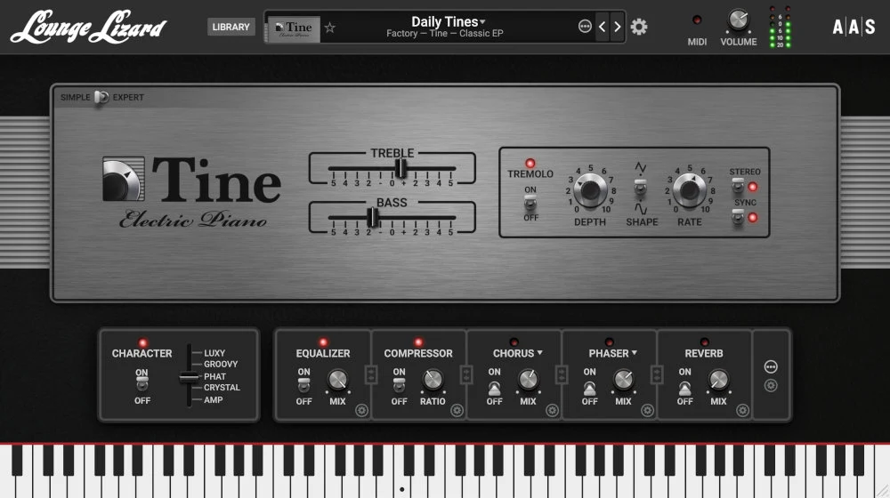 Lounge Lizard EP-5 electric piano interface