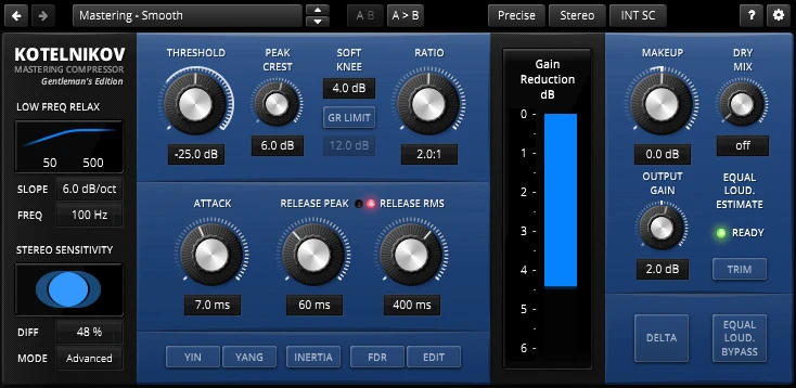 Paid TDR Kotelnikov Gentleman’s Edition interface showing additional advanced dynamics controls