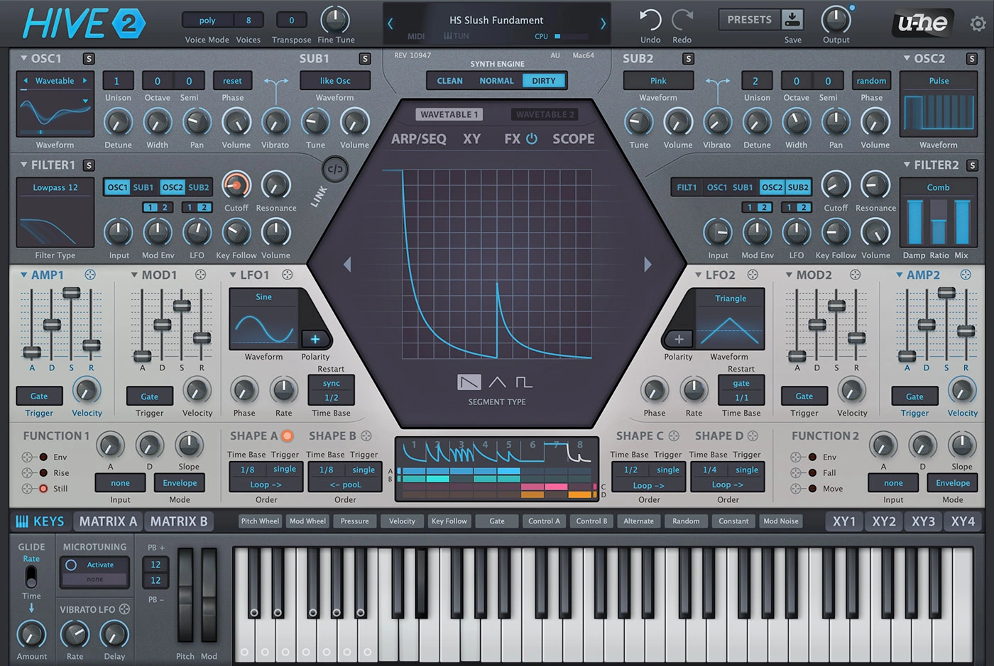 Hive 2 interface with the Shape Sequencer and its editable shape displayed