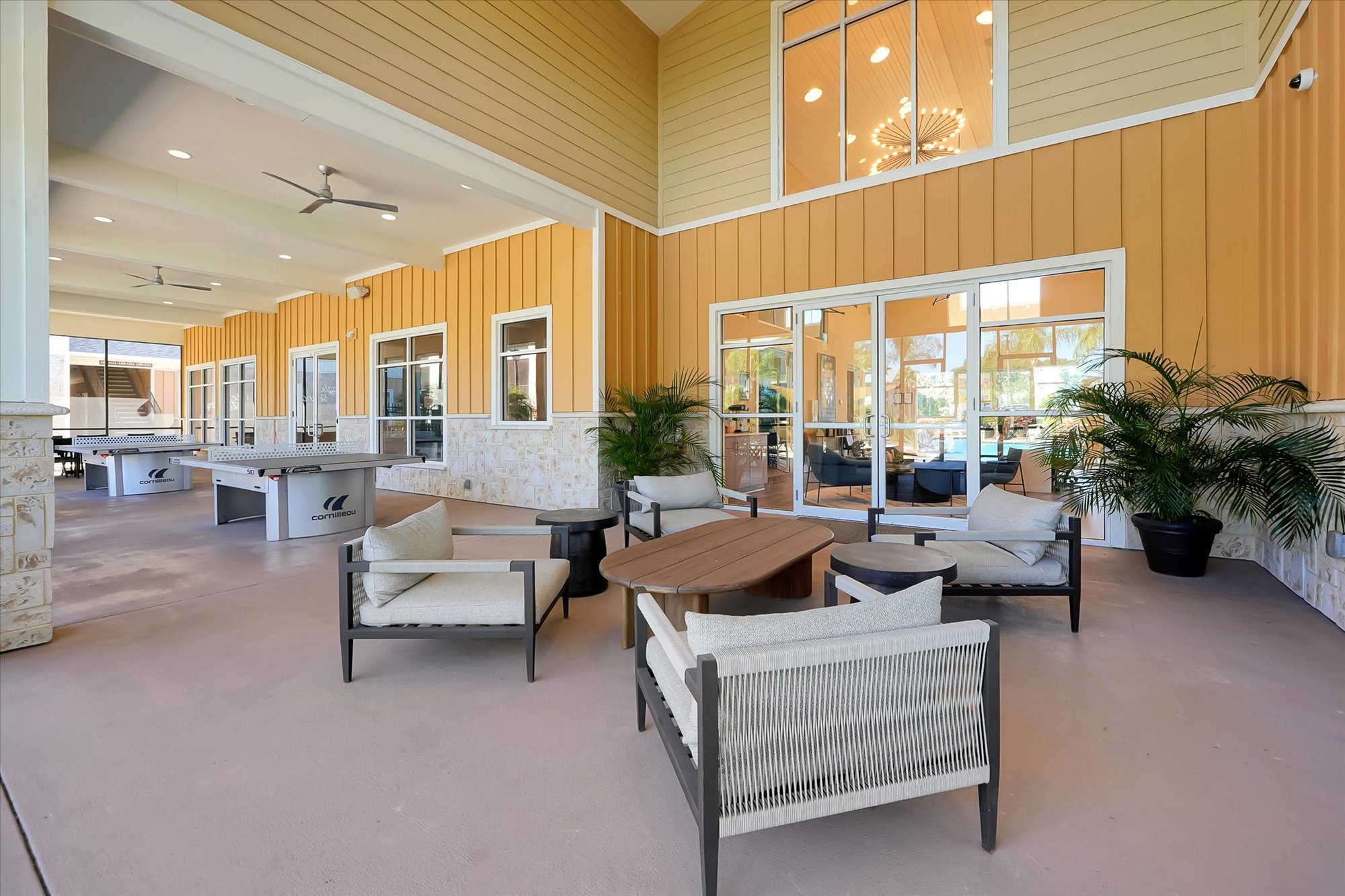 clubhouse exterior pool seating area