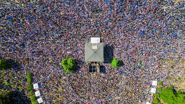 A crowded event seen from a drones view, showing the power of drones for security and surveillance.