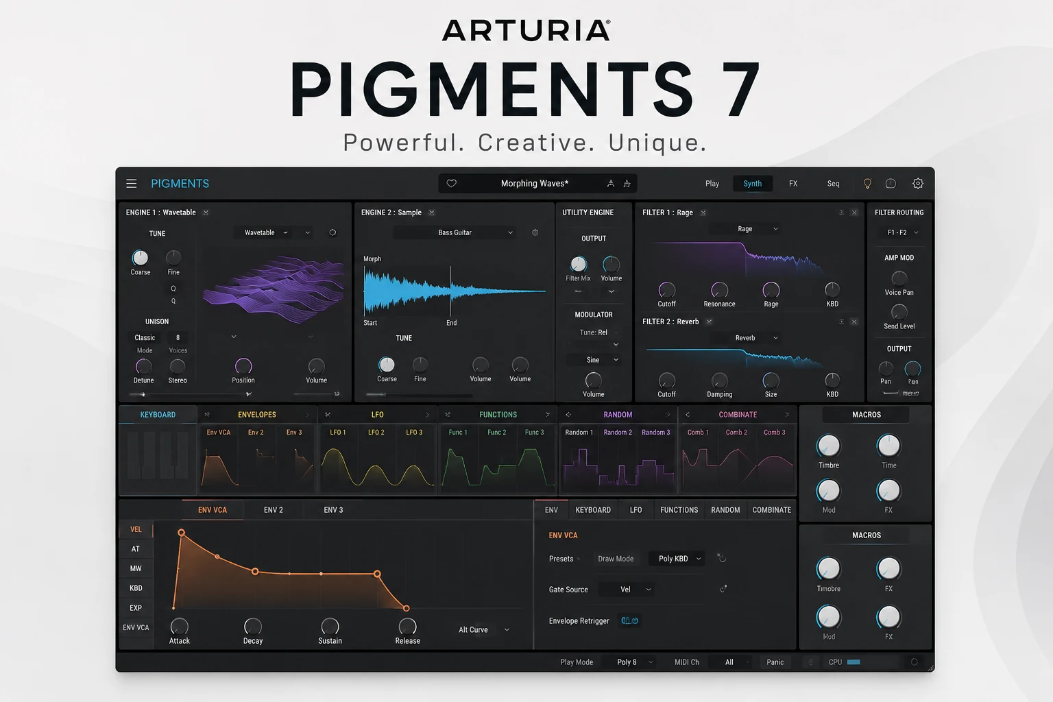Arturia Pigments 7 synthesizer interface showing the updated sound design environment