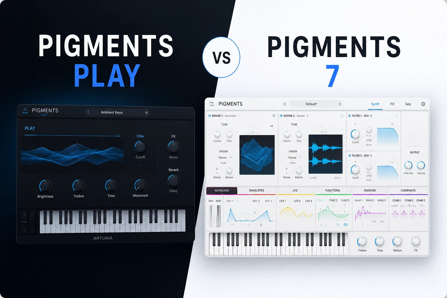 Arturia Pigments Play vs Pigments 7 synthesizer comparison