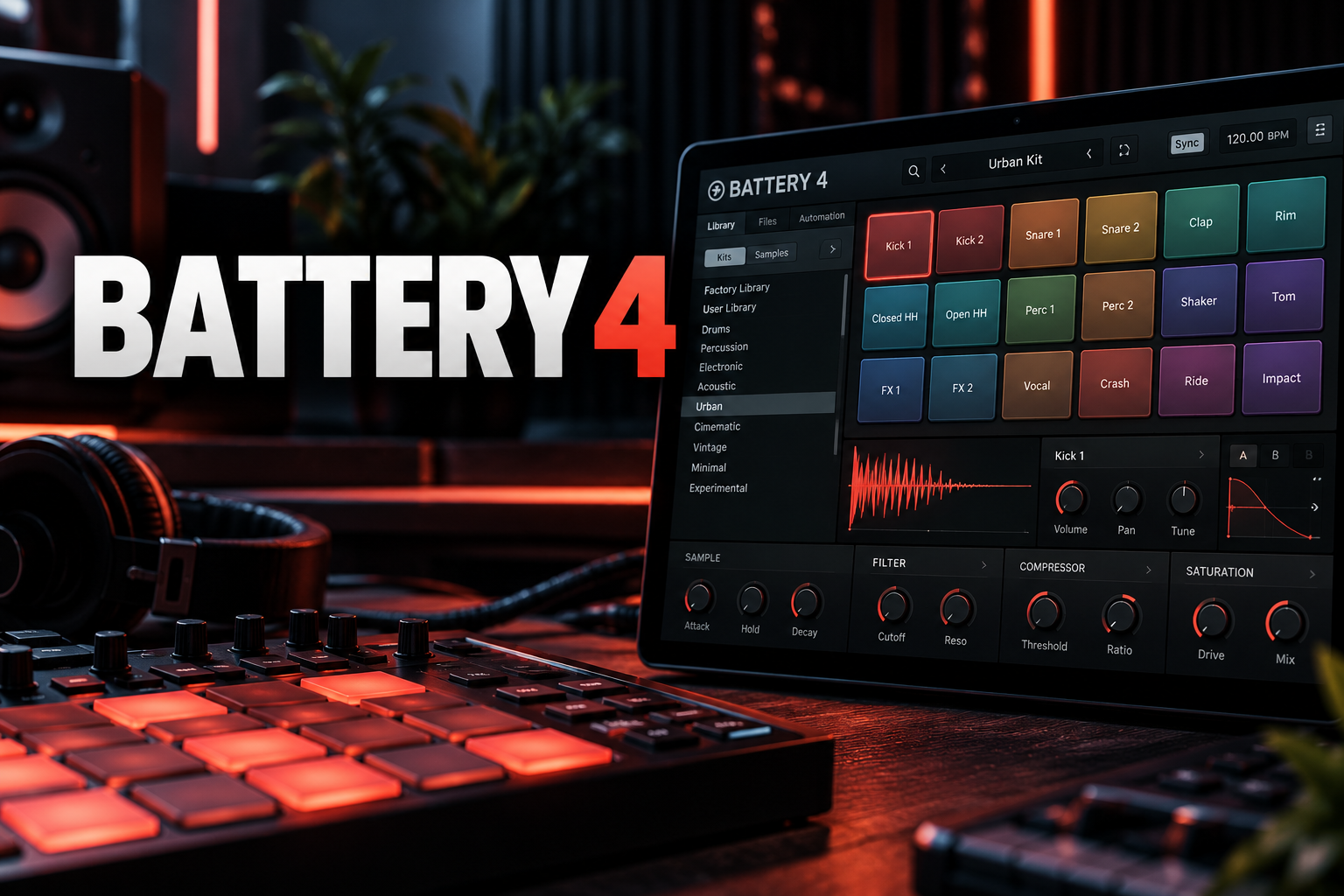 Native Instruments Battery 4 drum sampler and cell-based beat production interface
