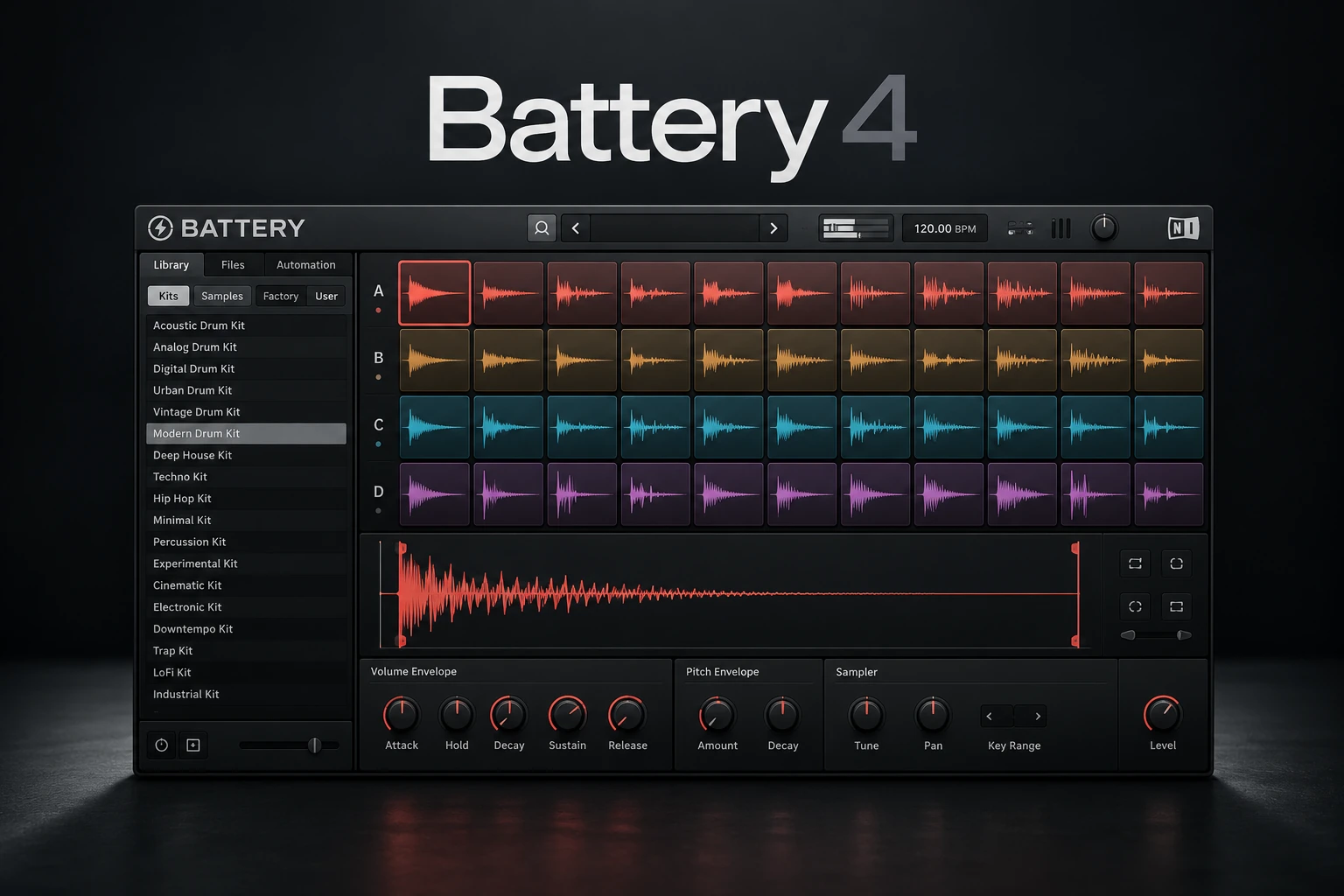 Native Instruments Battery 4 drum sampler and cell-based beat production interface