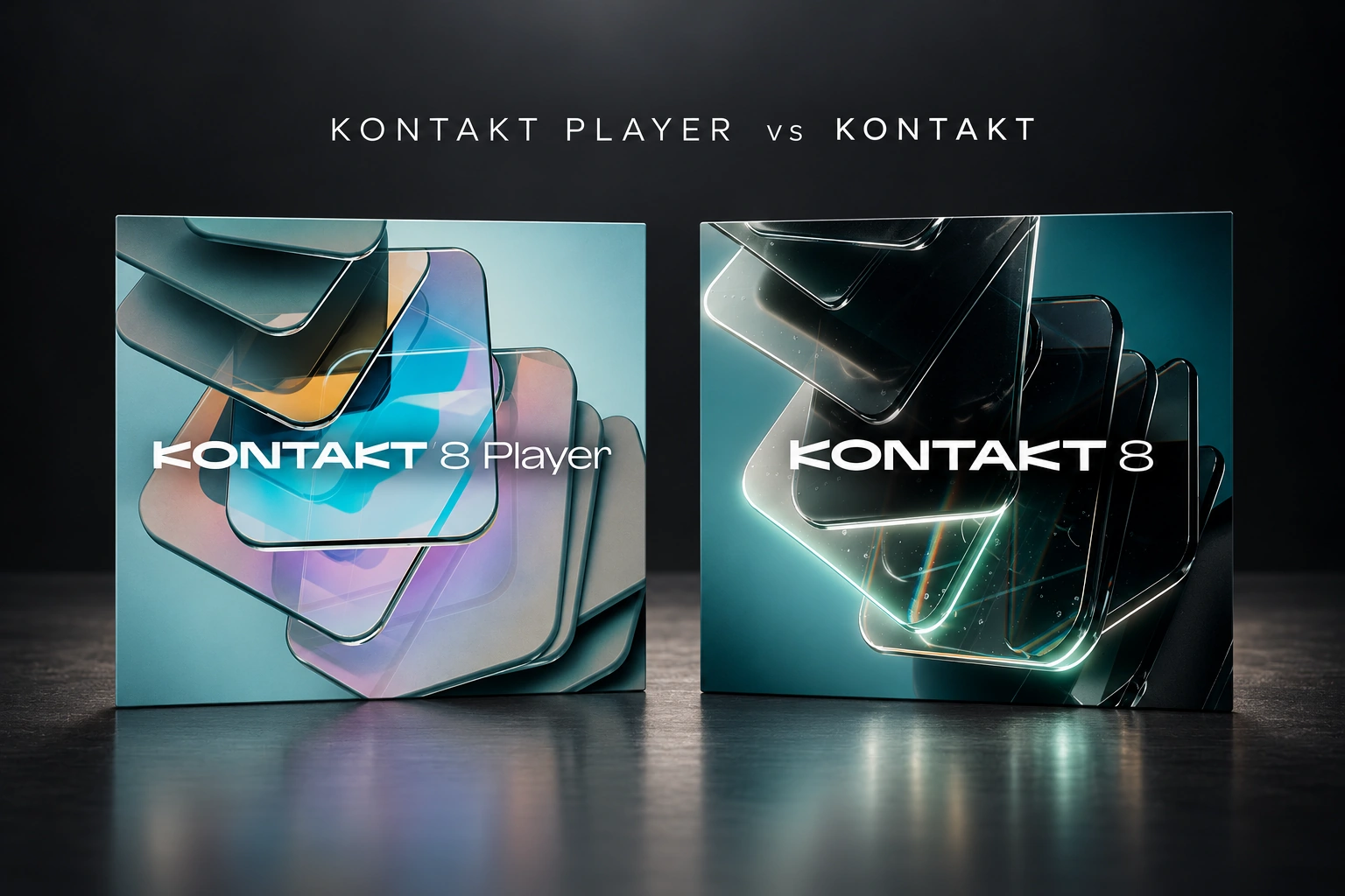 Kontakt 8 Player and full Kontakt 8 shown side by side on a dark background