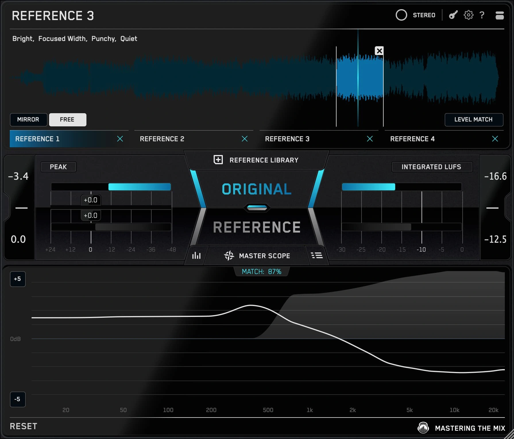 Mastering The Mix REFERENCE 3 interface for comparing mixes and references