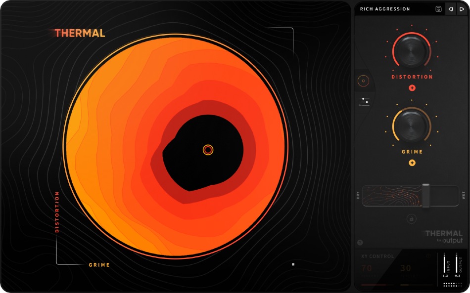 Output Thermal interface with orange XY display and Distortion and Grime macro controls