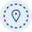Blue location pin icon on circular background with dotted border