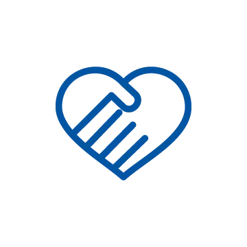 Blue heart logo with interlocking hands symbolizing support and care