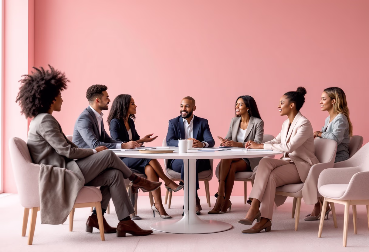 image of a strategic planning session in a modern environment