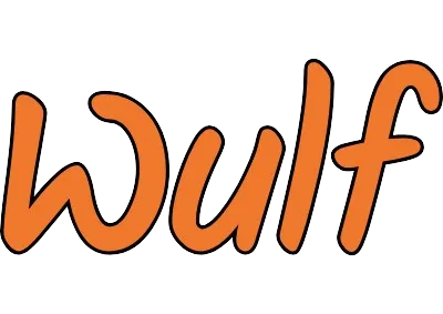 Logo des Wortes 'Wulf' in handschriftlicher oranger Schrift.