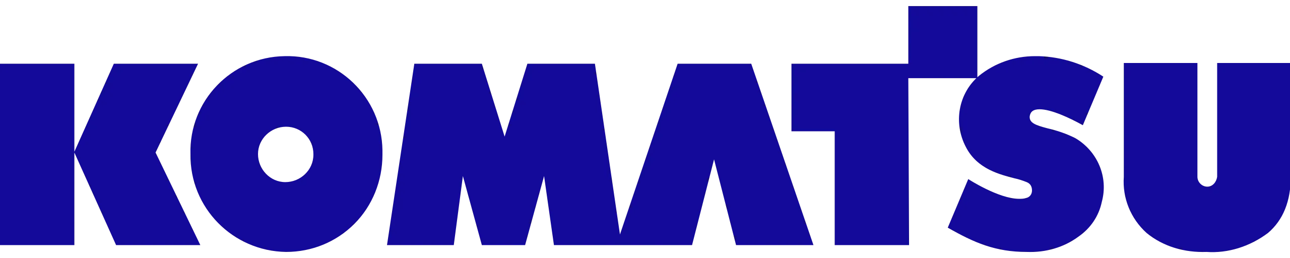 Firmenlogo von Komatsu in dunkelblauer Großschrift.