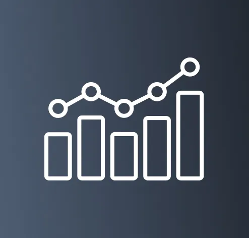 Symbol für einen steigenden Balken- und Liniendiagramm mit fünf Balken und verbundenen Punkten.
