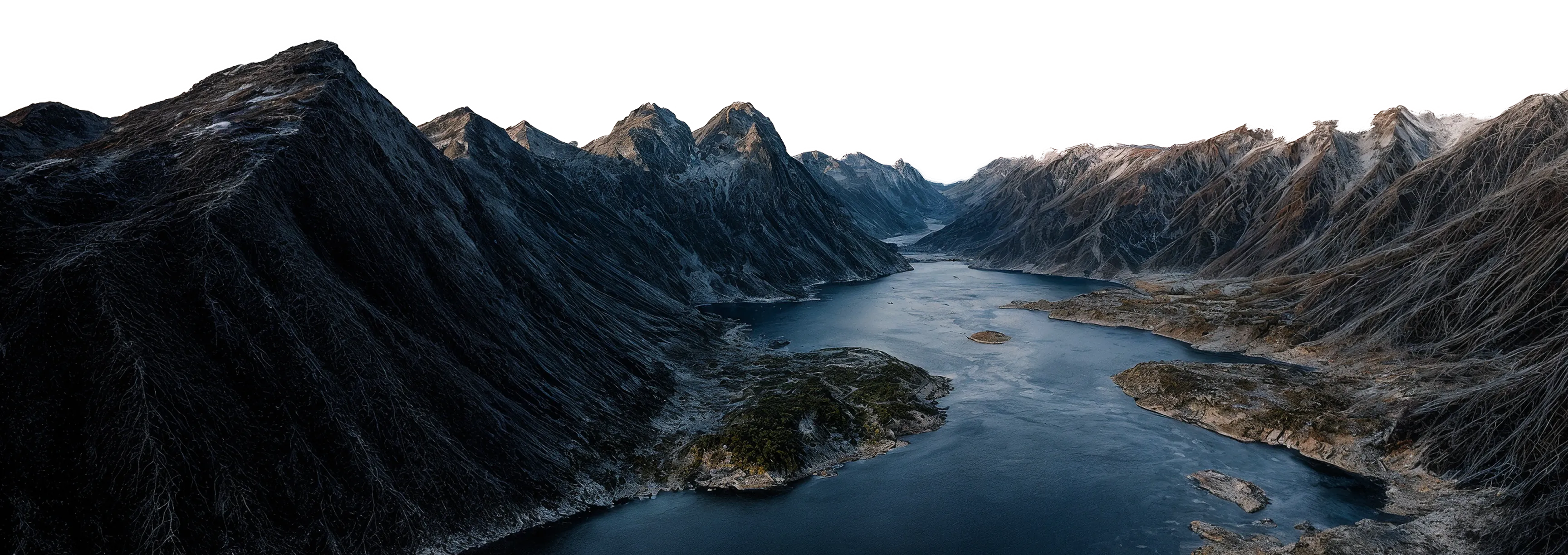 Arial view of a flooded mountain range